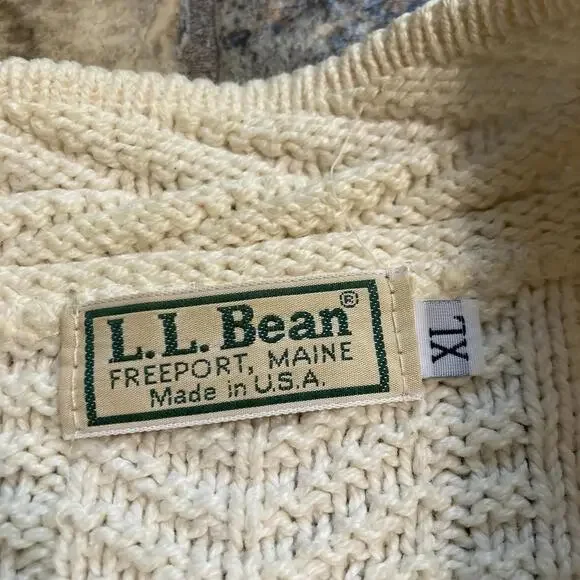 Vintage L.L. Bean Cream Cable Knit Button Up Cardigan Sweater Size XL - Picture 5 of 7
